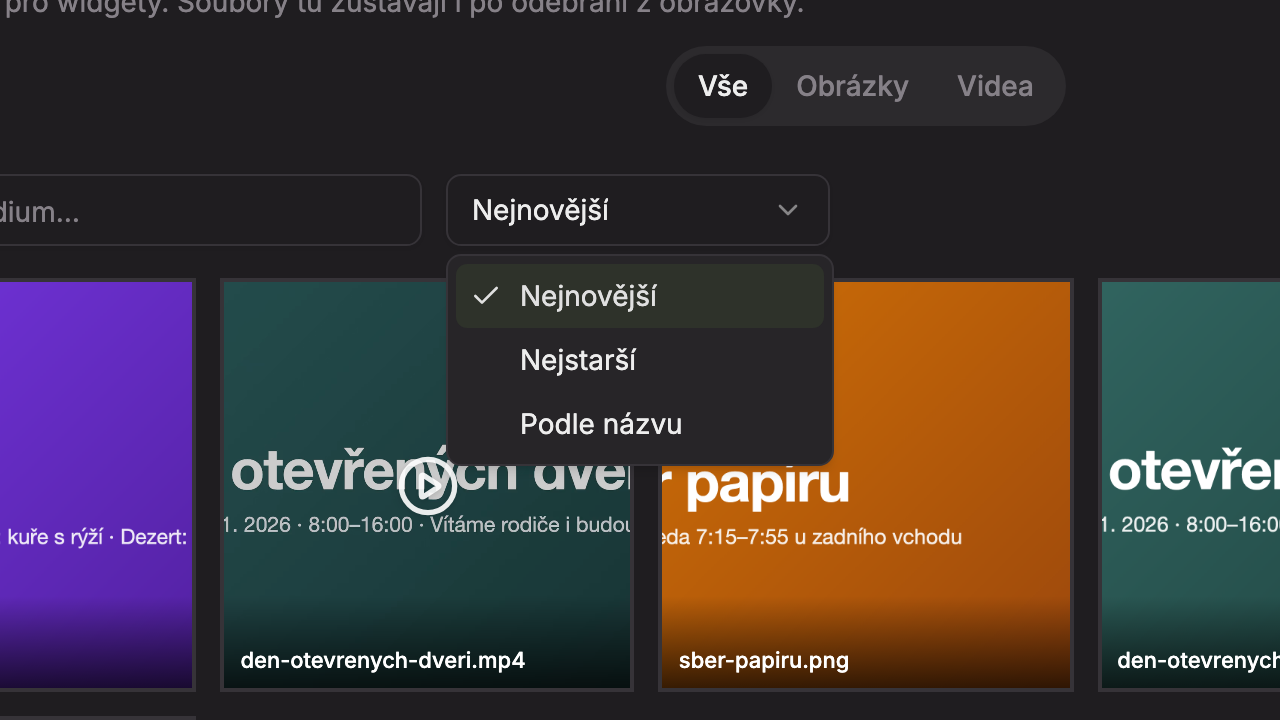 Řazení: Nejnovější, Nejstarší a Podle názvu