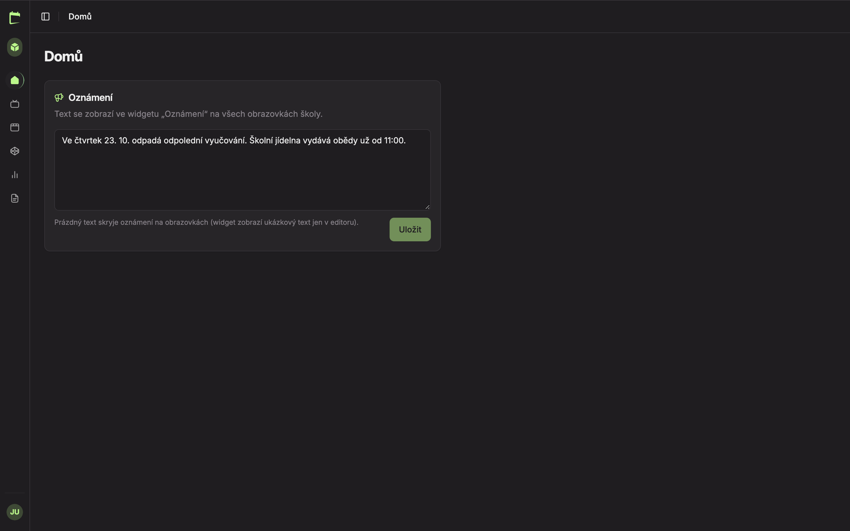 Studio se sbaleným levým menu, tlačítko pro jeho opětovné rozbalení zvýrazněné