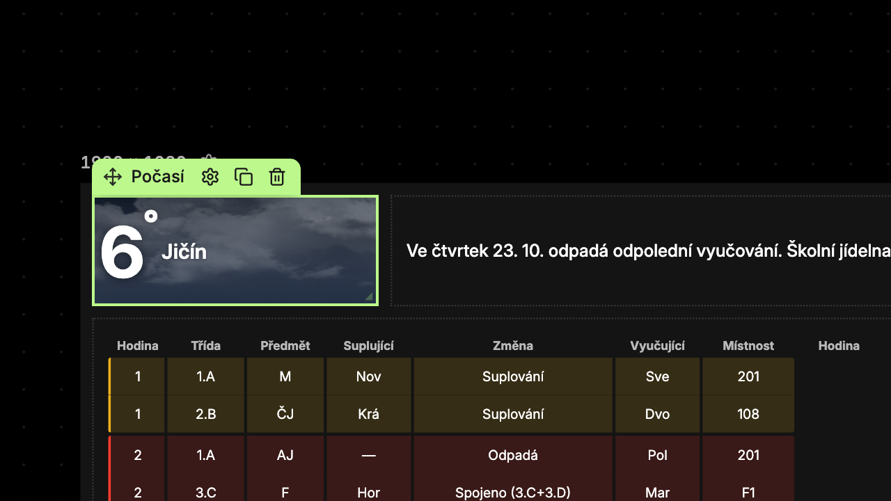 Widget Počasí s teplotou a místem