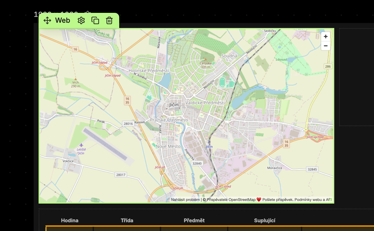 Widget Web s vloženou webovou stránkou